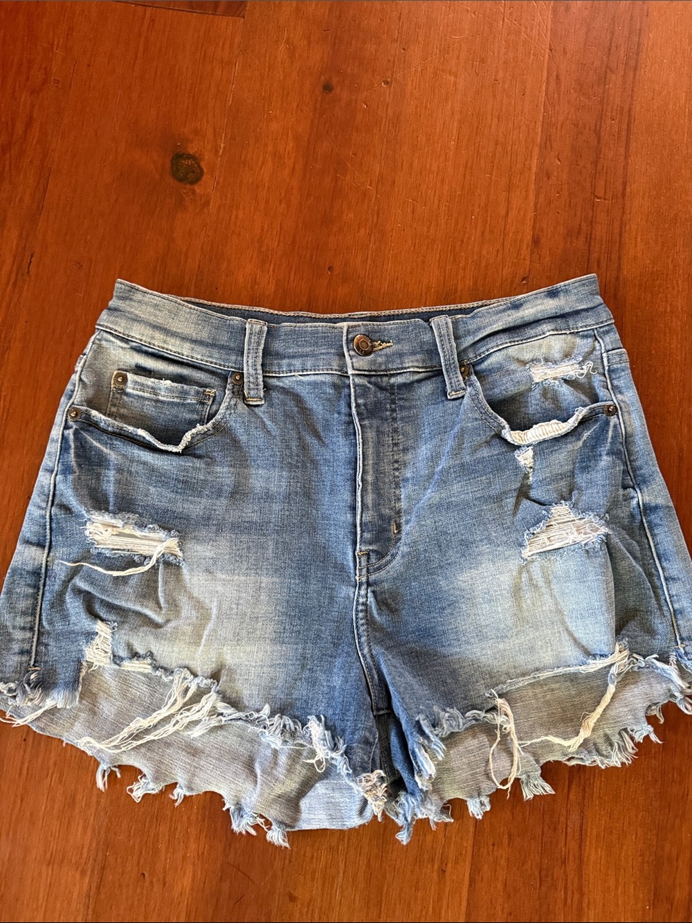 pistola light blue distressed denim cut-off shorts